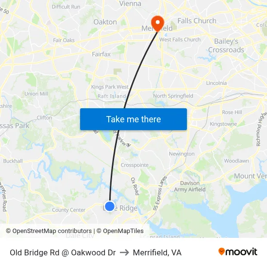 Old Bridge Rd @ Oakwood Dr to Merrifield, VA map