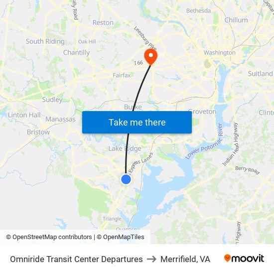 Omniride Transit Center Departures to Merrifield, VA map