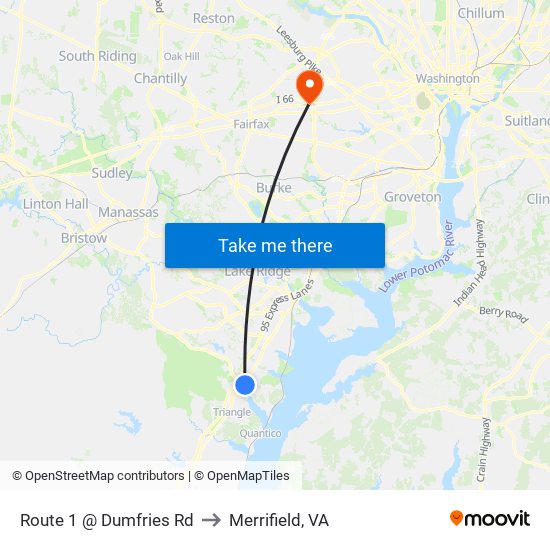 Route 1 @ Dumfries Rd to Merrifield, VA map