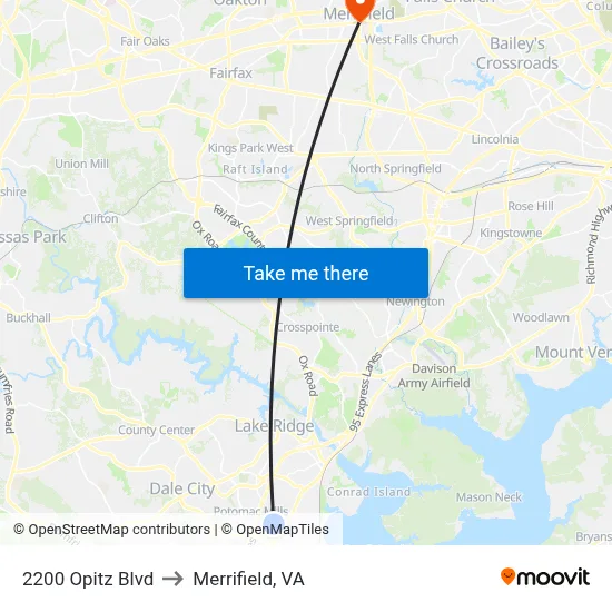 2200 Opitz Blvd to Merrifield, VA map