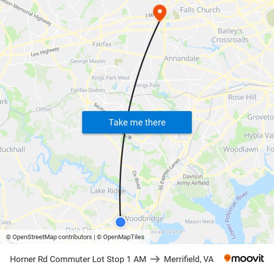 Horner Rd Commuter Lot Stop 1 AM to Merrifield, VA map