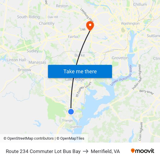 Route 234 Commuter Lot Bus Bay to Merrifield, VA map