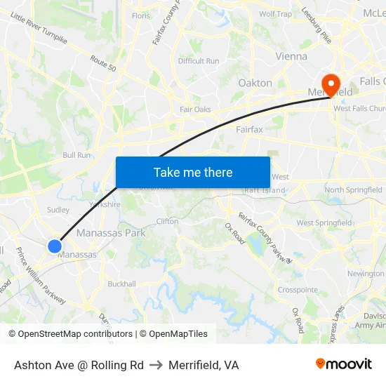 Ashton Ave @ Rolling Rd to Merrifield, VA map