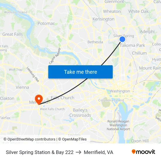 Silver Spring Station & Bay 222 to Merrifield, VA map