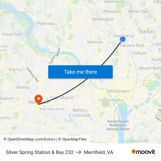 Silver Spring Station & Bay 232 to Merrifield, VA map
