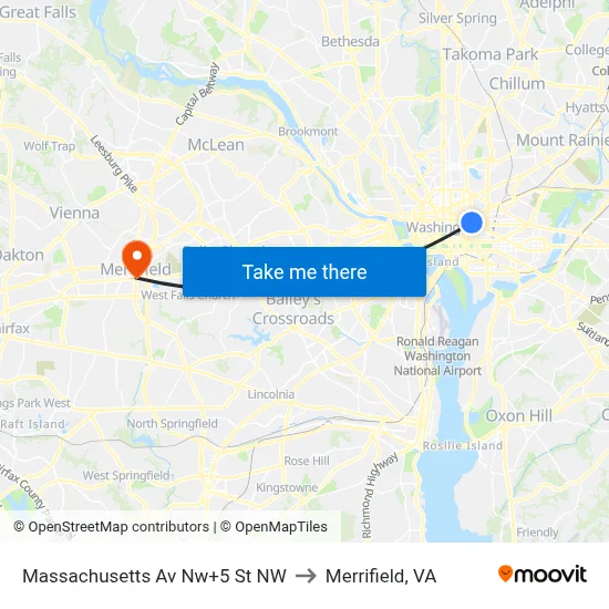 Massachusetts Av Nw+5 St NW to Merrifield, VA map