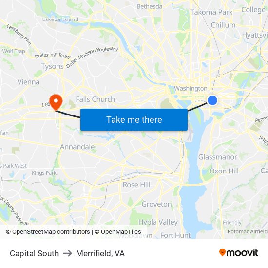 Capital South to Merrifield, VA map