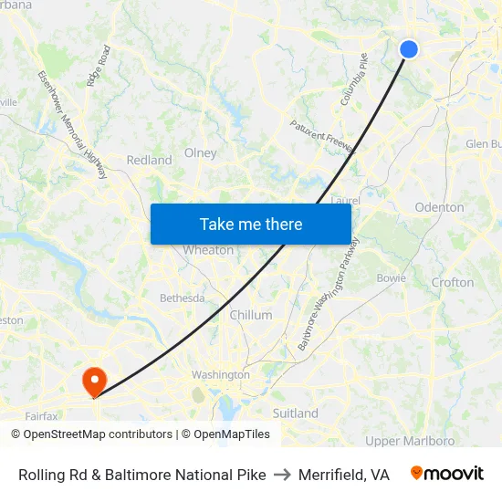 Rolling Rd & Baltimore National Pike to Merrifield, VA map