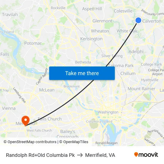 Randolph Rd+Old Columbia Pk to Merrifield, VA map