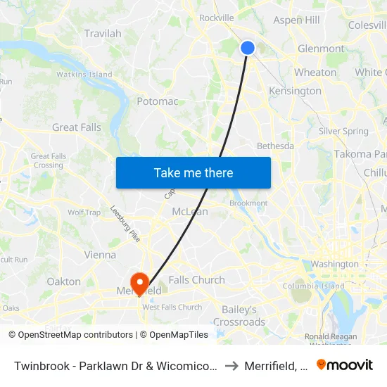 Twinbrook - Parklawn Dr & Wicomico Ave to Merrifield, VA map