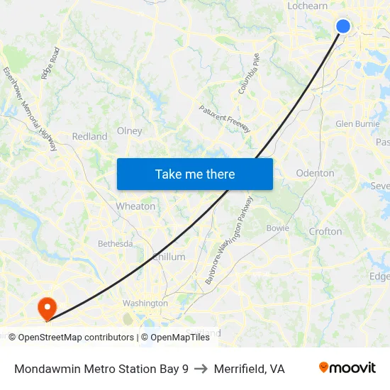Mondawmin Metro Station Bay 9 to Merrifield, VA map