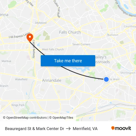 Beauregard St & Mark Center Dr to Merrifield, VA map