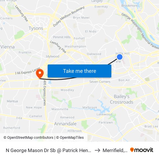 N George Mason Dr Sb @ Patrick Henry Dr Ns to Merrifield, VA map