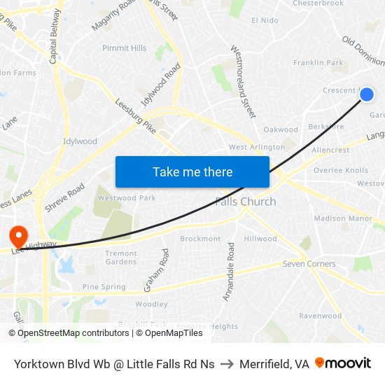 Yorktown Blvd Wb @ Little Falls Rd Ns to Merrifield, VA map