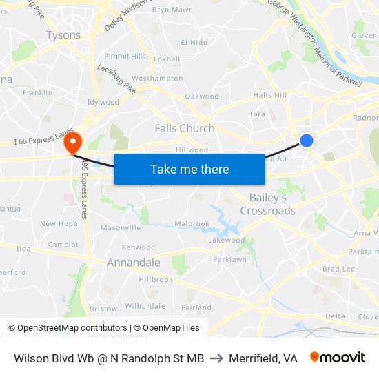 Wilson Blvd Wb @ N Randolph St MB to Merrifield, VA map