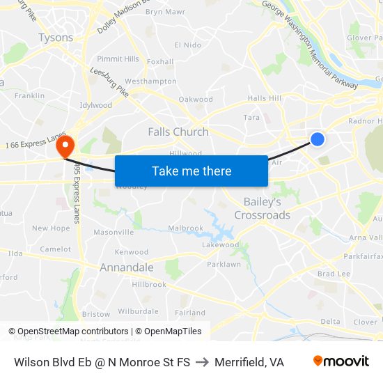 Wilson Blvd Eb @ N Monroe St FS to Merrifield, VA map