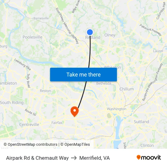 Airpark Rd & Chemault Way to Merrifield, VA map