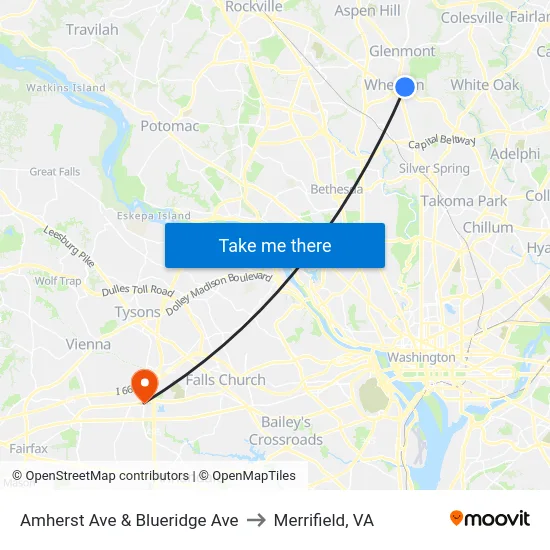 Amherst Ave & Blueridge Ave to Merrifield, VA map