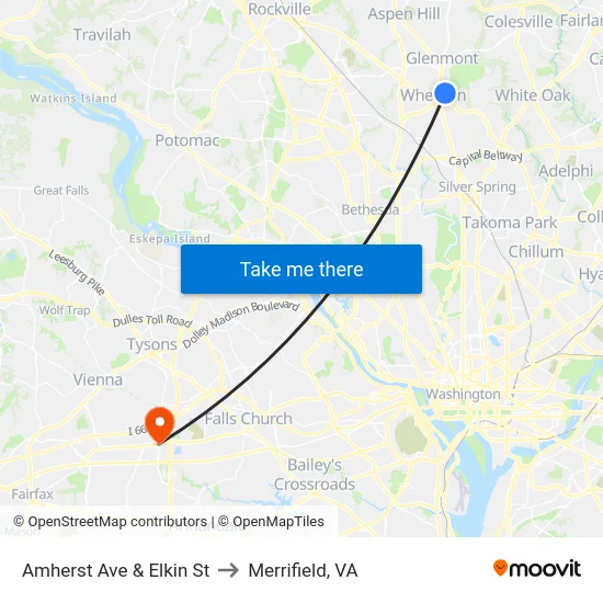 Amherst Ave & Elkin St to Merrifield, VA map