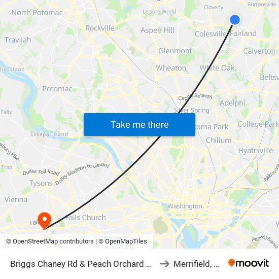 Briggs Chaney Rd & Peach Orchard Rd to Merrifield, VA map