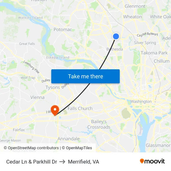 Cedar Ln & Parkhill Dr to Merrifield, VA map