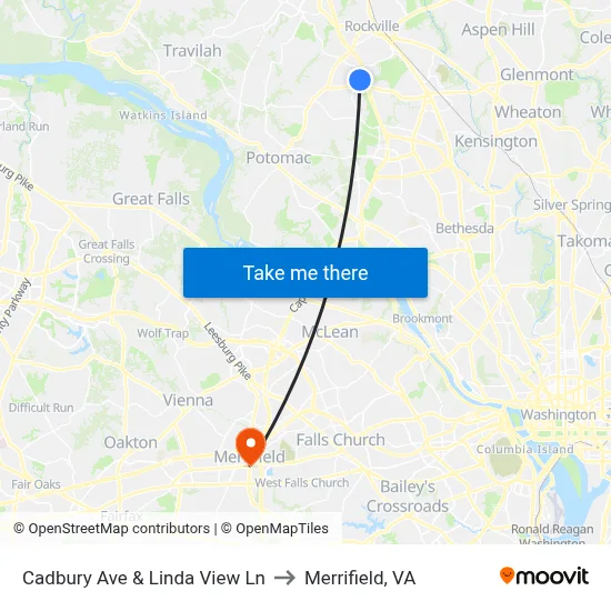Cadbury Ave & Linda View Ln to Merrifield, VA map