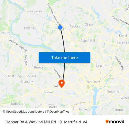 Clopper Rd & Watkins Mill Rd to Merrifield, VA map