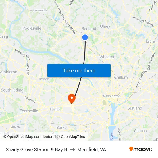 Shady Grove Station & Bay B to Merrifield, VA map