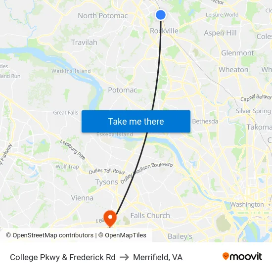 College Pkwy & Frederick Rd to Merrifield, VA map