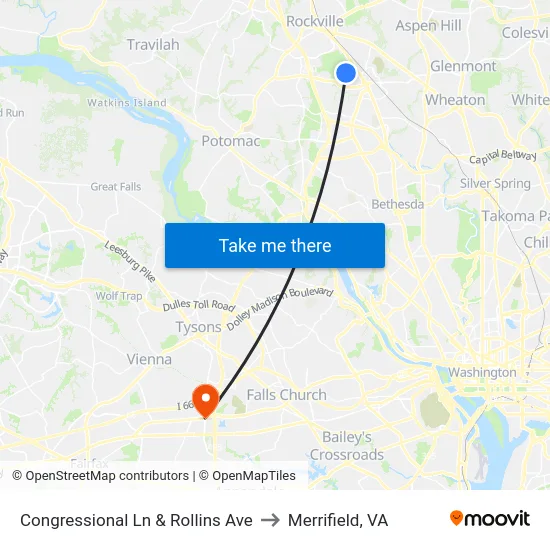 Congressional Ln & Rollins Ave to Merrifield, VA map