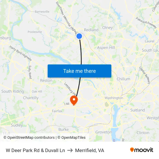 W Deer Park Rd & Duvall Ln to Merrifield, VA map