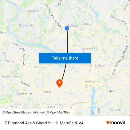 E Diamond Ave & Girard St to Merrifield, VA map