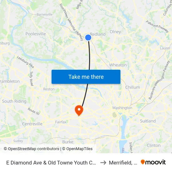 E Diamond Ave & Old Towne Youth Center to Merrifield, VA map