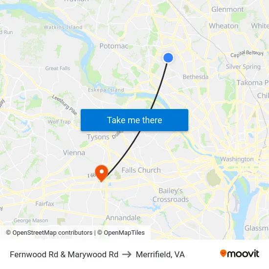 Fernwood Rd & Marywood Rd to Merrifield, VA map