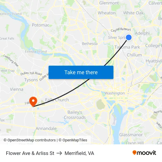 Flower Ave & Arliss St to Merrifield, VA map