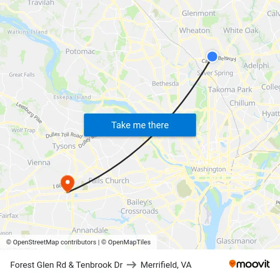 Forest Glen Rd & Tenbrook Dr to Merrifield, VA map