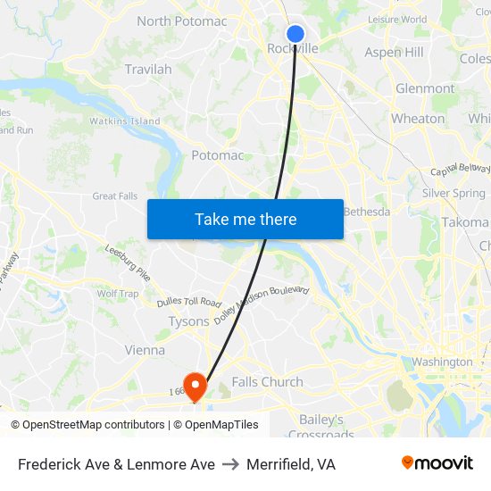 Frederick Ave & Lenmore Ave to Merrifield, VA map