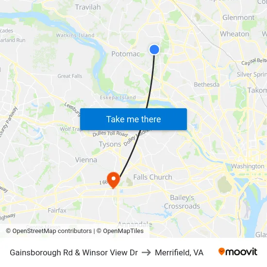 Gainsborough Rd & Winsor View Dr to Merrifield, VA map