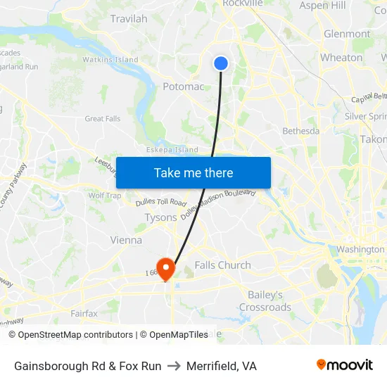 Gainsborough Rd & Fox Run to Merrifield, VA map