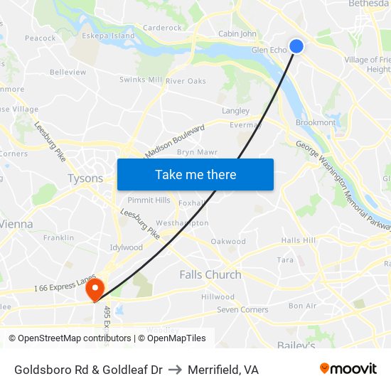 Goldsboro Rd & Goldleaf Dr to Merrifield, VA map