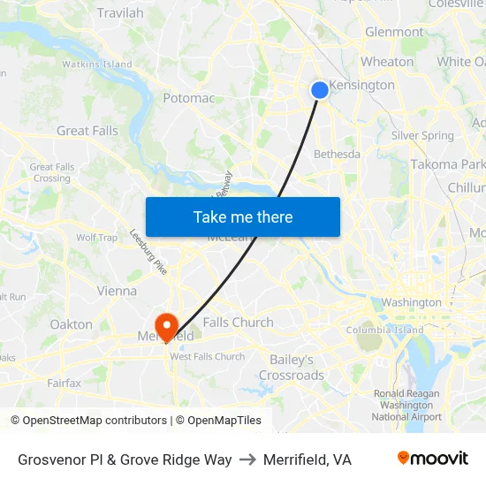 Grosvenor Pl & Grove Ridge Way to Merrifield, VA map