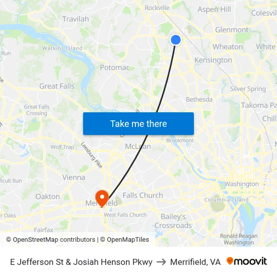 E Jefferson St & Josiah Henson Pkwy to Merrifield, VA map
