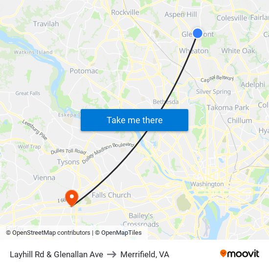 Layhill Rd & Glenallan Ave to Merrifield, VA map