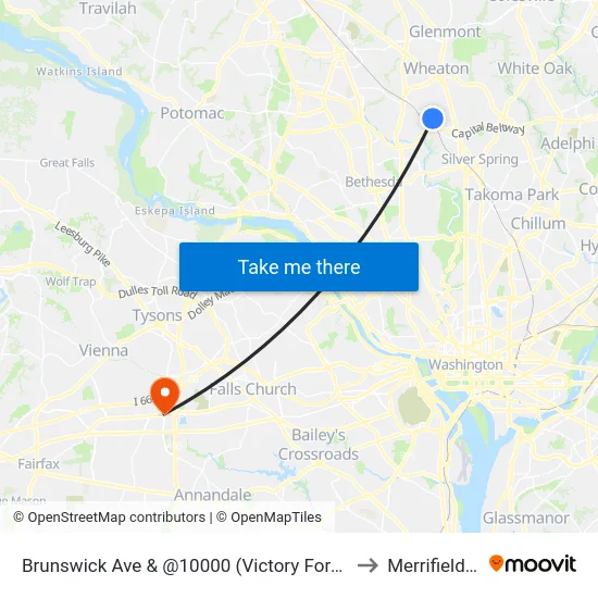 Brunswick Ave & @10000 (Victory Forest Apts) to Merrifield, VA map