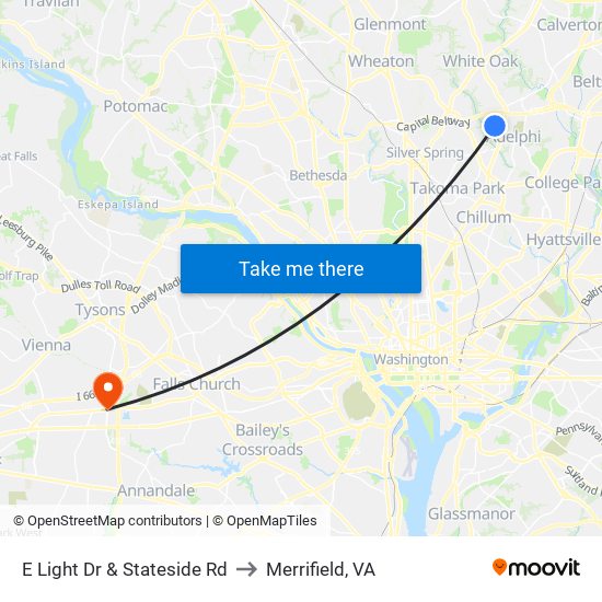 E Light Dr & Stateside Rd to Merrifield, VA map