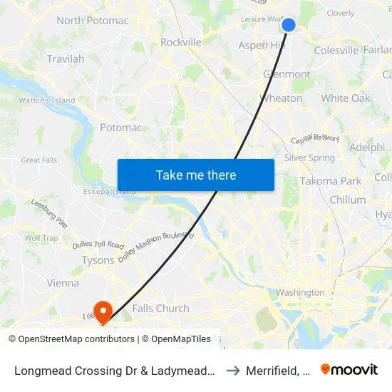 Longmead Crossing Dr & Ladymeade Dr to Merrifield, VA map