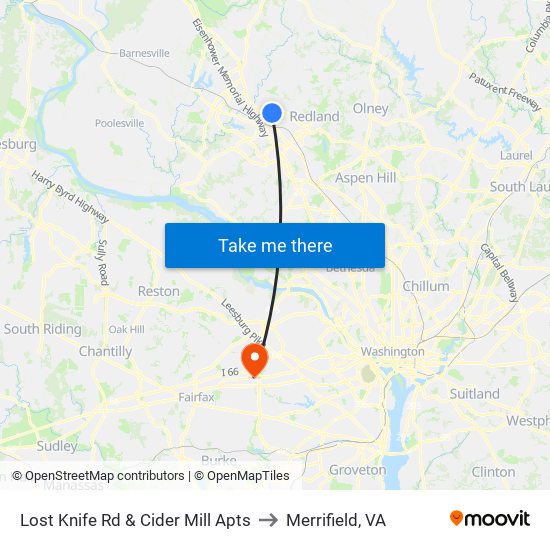 Lost Knife Rd & Cider Mill Apts to Merrifield, VA map