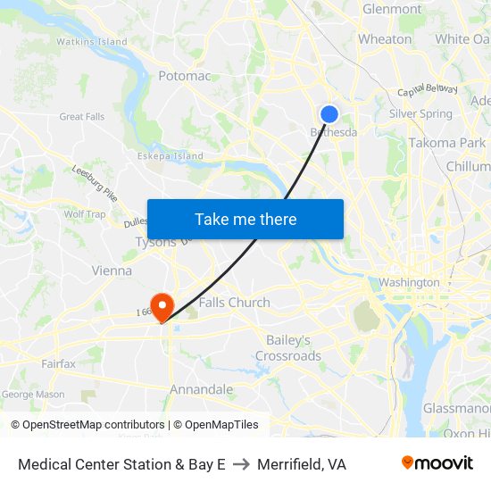 Medical Center Station & Bay E to Merrifield, VA map