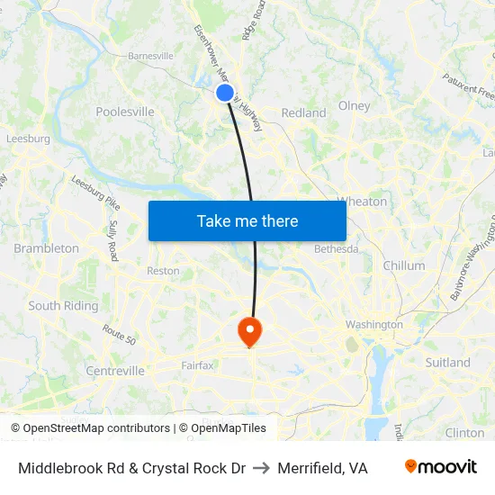 Middlebrook Rd & Crystal Rock Dr to Merrifield, VA map