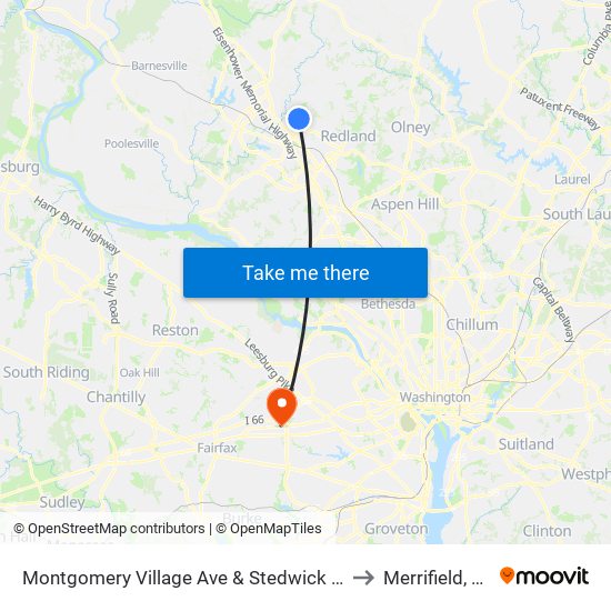 Montgomery Village Ave & Stedwick Rd to Merrifield, VA map